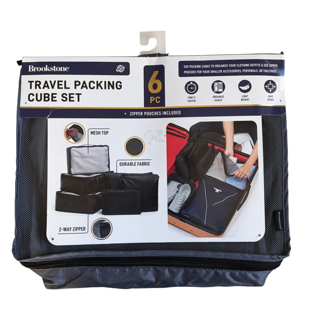 NWT - Brookstone 6 Piece Travel Packing Cube Set (Charcoal Gray)